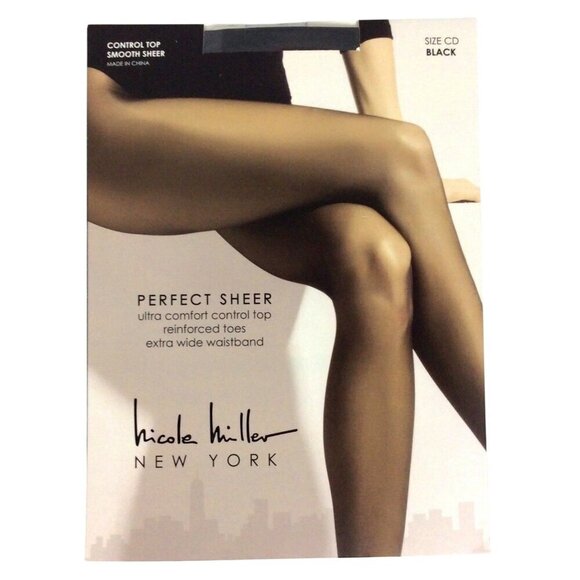 Nicole Miller New York Perfect Sheer Pantyhose Size CD Large Black Control Top - Picture 1 of 3